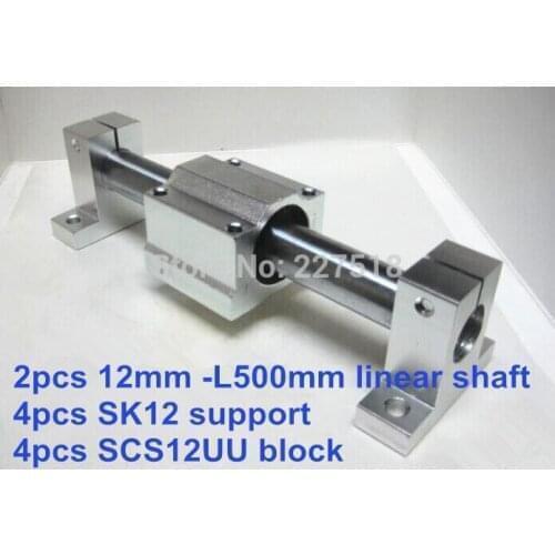 12mm linear set: 2pcs 12mm - 500mm linear round shaft +4pcs SK12 shaft support+4pcs SCS12UU linear bearing block