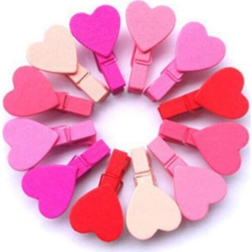 12Pcs Mini Heart Love Wooden Clothes Photo Paper Peg Pin Clothespin Craft Clips