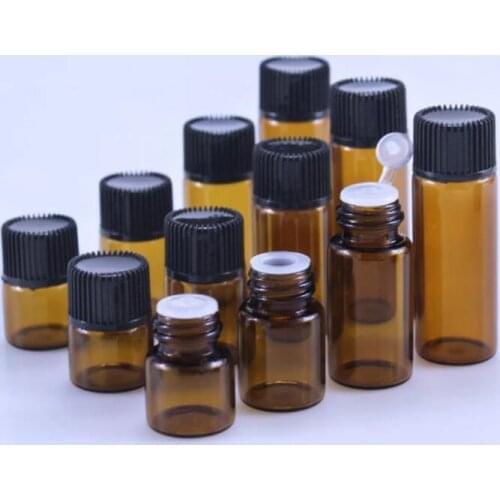 3PCS 1ml 2ml 3ml 4ml 5ml Amber Glass Empty Essential Oil Bottle Sample Vials Brown Refillable Bottles With Orifice Reducer & Cap