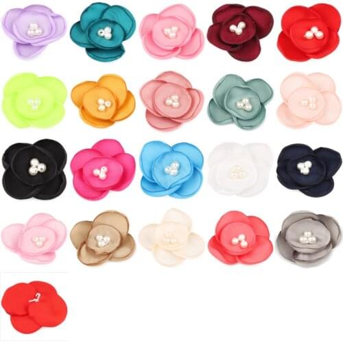 20pcs/lot 5cm Newborn Chiffon Petals Pearls Flower For Hair Clips Fabric Hair Flowers For Baby Girls Hair Accessories/Headbands