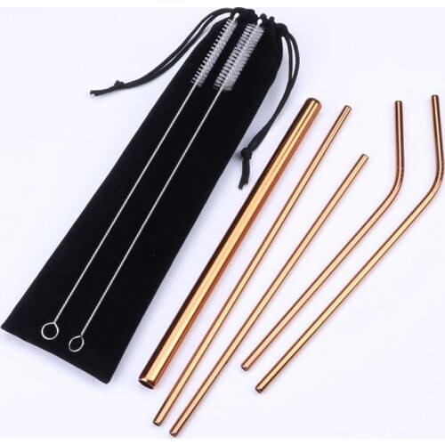 8pcs/lot Eco Friendly Stainless Steel Reusable Straw Metal Bent Filter Drinking Straw with Clean Brush Yerba Mate Bar Accessory