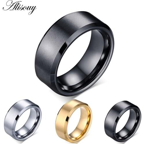 Alisouy 2019 width 8mm Tungsten mens Ring Punk style Ring Steel Black Gold rings for men high quality Anti-scratch finger ring