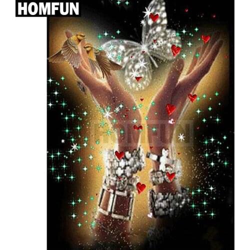 HOMFUN Full Square/Round Drill 5D DIY Diamond Painting "Hand butterfly bird" Embroidery Cross Stitch 3D Home Decor Gift A00357