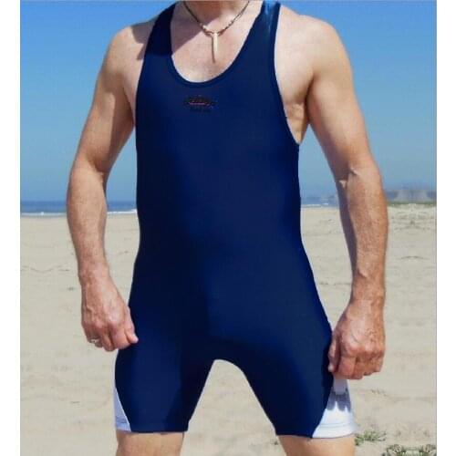 Badiace Solid blue Wrestling Singlet Wear Power Lifting Weightlifting Leotards Outfit Man Gym Tights Swimwear