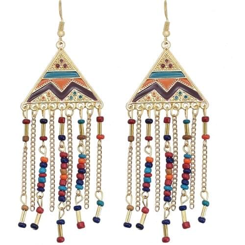 Bohemian Ethnic Resin Beads Drop Earrings for Women Geometric Long Tassel Hanging Earring Tribal Party Jewelry Birthday Gift