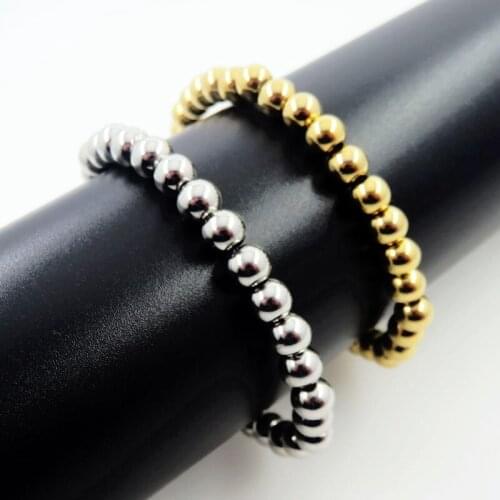 6mm*19.5cm Stainless Steel Beads Chain Bracelets For Man & Women Fashion Jewelry Gift