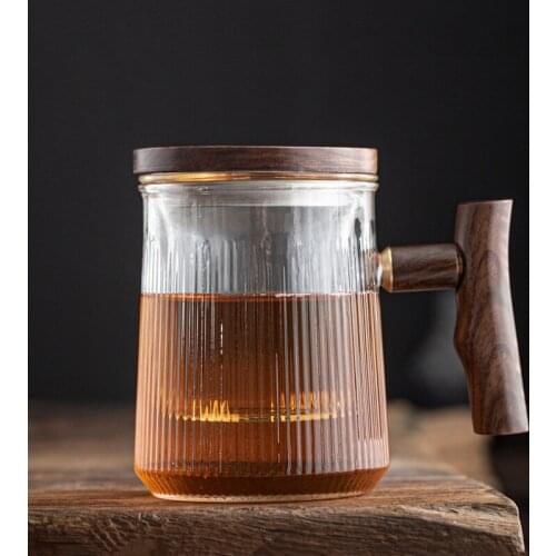 Tea Mug 350ml Heat Resistant Ebony Cup with Filter Lid Set Office Coffee Mugs Master Tea Cup Teaware Drinkware Glass Teacup Gift