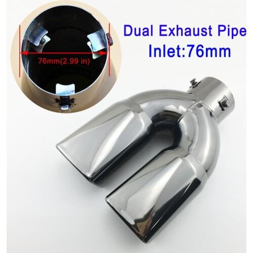 Black Style Rear Exhaust Part 76mm 2.99" Inlet Auto Tail Pipe Tip Muffler Silencer Dual Outlet Cover Trim Universal Car Parts
