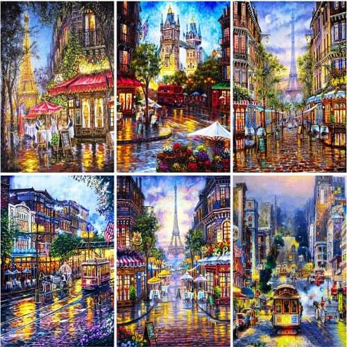 Evershine Full Square Diamond Painting Street 5D DIY Diamond Embroidery Landscape Cross Stitch City Rhinestone Art Home Decor