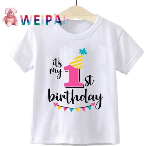 Girls Happy Birthday Number 1-7 Letter Print T shirt Baby Summer Cute Clothes Kids Funny Birthday Gift Number T-shirt