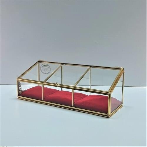 Noya Box & Terrarium 3bölmeli Makeup Organizer (Red Padded) Softcover