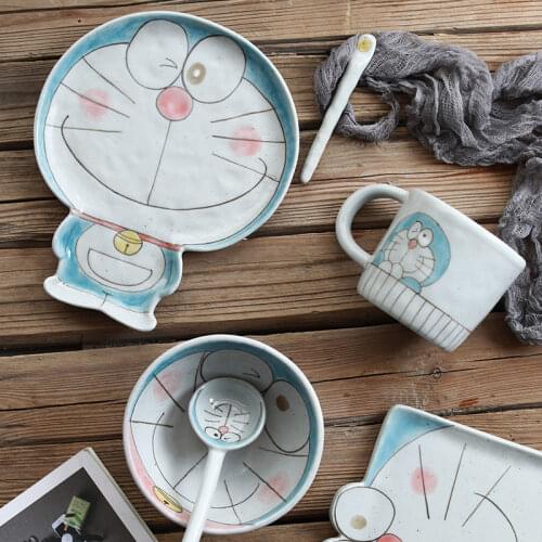 Creative Ceramic DORAEMON Plate / Spoon / Bowl Special Slotted Cup Breakfast bowl Home Office Fancy Gift for Tea Drinker
