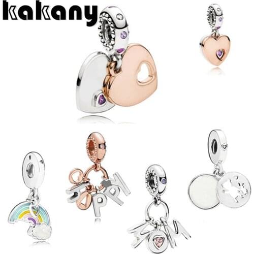 Kakany Standard 925 Sterling Silver New Mothers Day Series Charm Heart-shaped Rainbow Necklace Pendant Diy Charm Jewelry