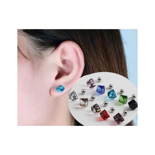 6mm Square Drill Gem Earrings for Men Women 316L Stainless Steel Pendant Stud Earrings Punk Rock Style Male Men Earrings Jewelry