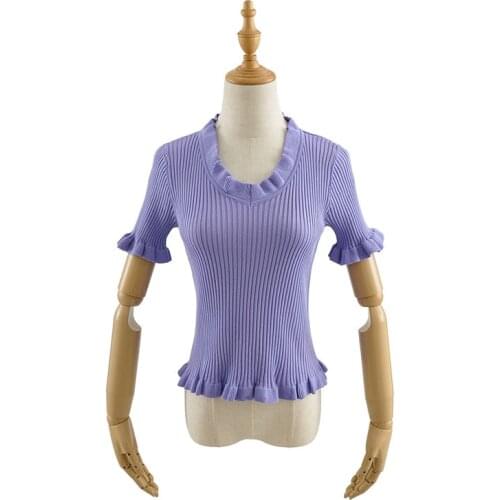 Summer new fashion retro solid color wild fungus short-sleeved T-shirt women V-neck slim thin elastic tight casual T-shirt women