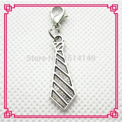 Hot selling necktie dangle charms with lobster clasp for diy jewelry living floating lockets