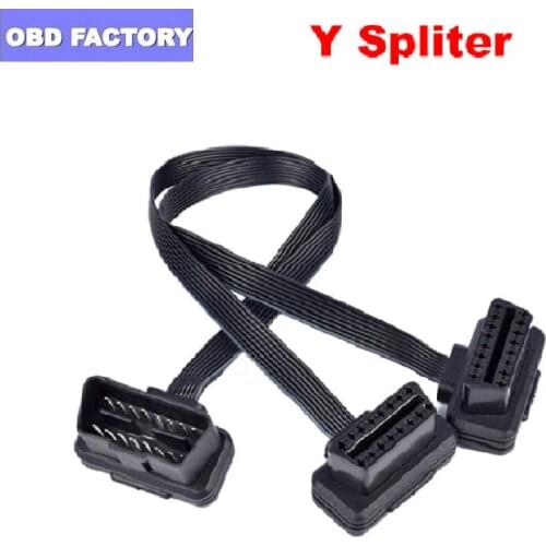 Hot Selling Flat+Thin As Noodle OBDII OBD 2 OBD2 16 Pin ELM327 Male To Dual Female Y Splitter Elbow Extension Connector Cable