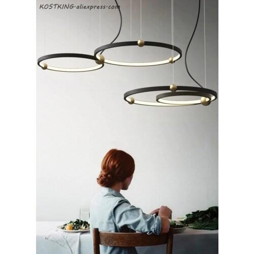 Loft Designer Led Circle Pendant Light Creative Unique Lopp Dining Room Hanging Lights Retro Led Hotel Hall Villa Deco Lights