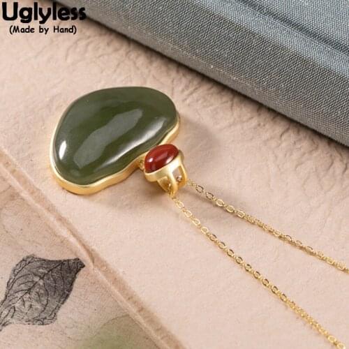 Uglyless Gold Minimalism Heart-shape Gifts Jewelry for Women Forever LOVE Pendants Necklaces + Chains Natural Jade Agate Jewelry