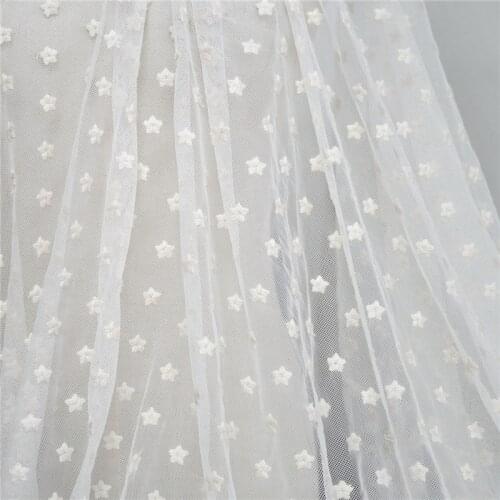 Soft Dot Gauze Lace Beige Cotton Stars French Lace fabric Lovely Embroidery Dotted Lace Cotton Fabric For Wedding Dress by Yard