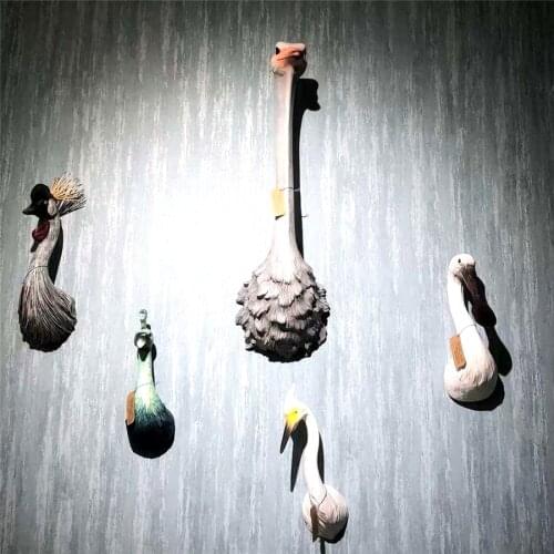 Wall Hanging Resin Ostrich Statue Abstract Waterbird Bust Wild Animal Head Decor Living Room Embellishment Home Interior Craft