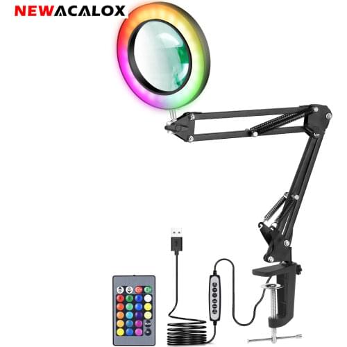 NEWACALOX 5X Magnifier Wireless Remote Control LED Lamp 3 Adjustable Lights Color Suitable for Reading crafts Hobby DIY Welding