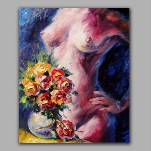 Nude Women And Flower Handmade Oil Painting On Canvas Modern Style Decorative Wall Pictures Stretched On Wooden Home Decor