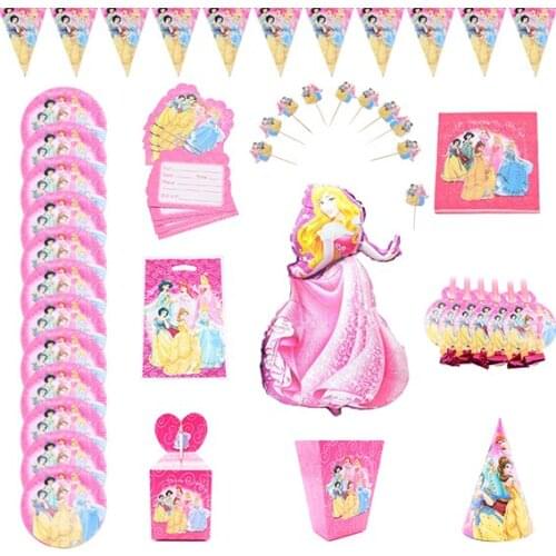 Disney Six Princess Theme Snow White Disposable Tableware Cup Plate Napkin Balloon Birthday Party Baby Shower Decoration