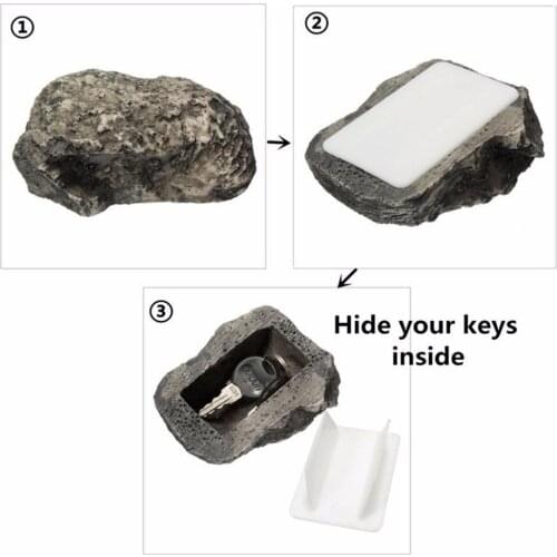 Outdoor Spare Key Unique Appearance Stone Shape Security Safe Storage Box Portable Small Size Resin Desktop Keys Storage Box