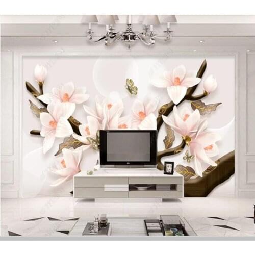 Papel de parede 3D relief magnolia painting flower and bird 3d wallpaper mural,living room tv wall bedroom wall paper home decor