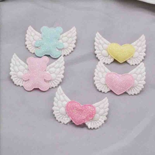 Sew on 5*3.4cm 30 pcs/lot Angel wings bear heart Appliques for Cloth Decoration, Angel wing Hair Accessories free shipping