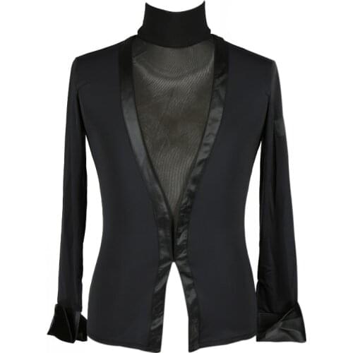 Professional Latin Ballroom Dance Shirts For Men Cha Cha Rumba Latino Dancing Practice Tops Openwork Not Including Pants Sale