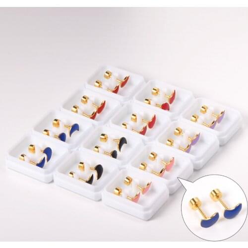 Different Colors 12 Pairs/lot Small Moon Earrings Gold/Silver Color Stud Earrings for Women Girl Party Gift Fashion Jewelry