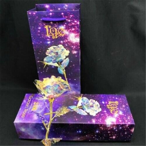 Galaxy Gold Foil Rose Flower Artificial Valentines Day Lovers' Gift Romantic Flower With Love Base Birthday Anniversary Gift