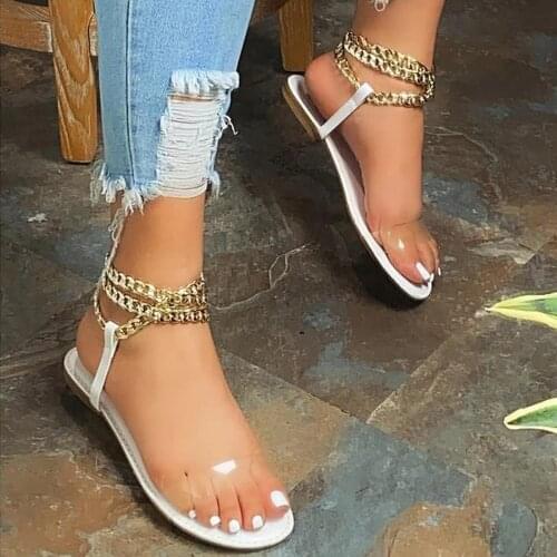 Women Sandals Summer Women Flats Slippers Shoes 2021 New Fashion Chain Flip Flops Ladies Transparent Dress Female Shoes Sandals