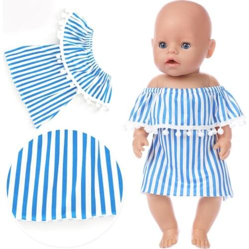 Leisure Blue Dress Doll Clothes Fit 17 inch 43cm Doll Clothes Born Baby Doll Accessories Suit For Baby Birthday Festival Gift