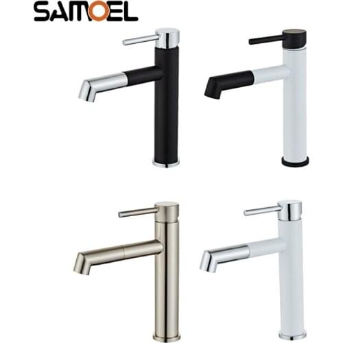 New Arrival Brass Economic Simple Black and White Bathroom Sink Faucet Single-hole Rotatable Washbasin Water Mixer Tap B3436