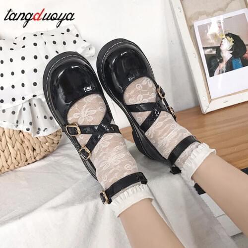 Japanese sweet lolita shoes women heels cute shoes korean harajuku vintage shoes Girl Women Low Heels Pumps Maid Shoes zapatos