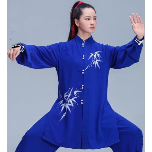 Blue Tai Chi Uniform Performance Costumes Hand Painted Martail Arts Clothes Wushu Chinese Warrior Costume Kung Fu Outfit TA2036