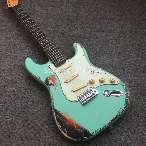 In Stock , green relic guitar restoring ancient ways, real photos, free shipping, Stock inventory, Mint green, guard