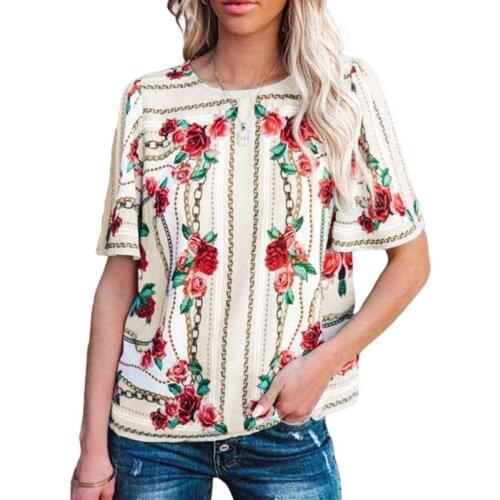 Summer T Shirt Women New Vintage Floral Print Short Sleeve Casual Tops Loose O Neck Streetwear Plus Size Tee Shirts Ropa Mujer