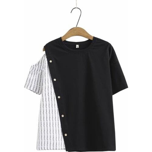 Plus size patchwork button women tshirts 2021 new summer causal cotton O-Neck Short sleeve ladies t shirts female tops t-shirts