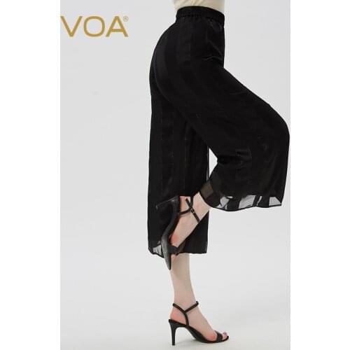 VOA Satin Mulberry Silk Multicolor Optional Bright Thread Gold Thread Bump Splicing Ol Joker Nine Wide-leg Pants Women KJ57
