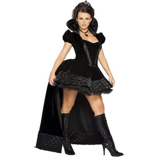 Women Dark Cosplay Witch Costume Fairytale Evil Queen Princess Black Dress Sexy Gothic Halloween Costumes Fancy Dress