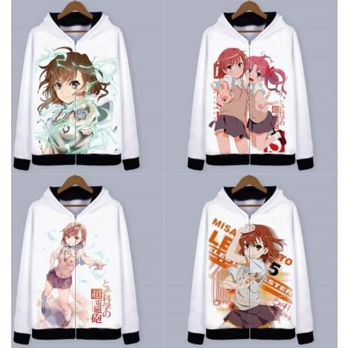 1pcs Anime Cartoon Toaru Kagaku no Railgun Printed Unisex Hoodie Zipper Sweater Hooded Coat Cosplay Costume Women Men Gift