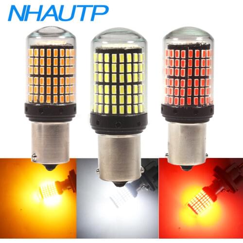 NHAUTP 1Pcs 1156 Ba15s P21w PY21w LED Canbus Bulb Error Free T20 7440 W21W Anti-flash Car Turn Signal Lights 144smd Decode Lamp
