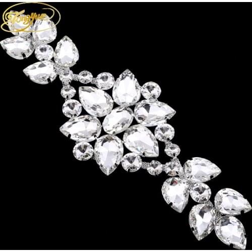 25*8.3cm Bright Crystal Pattern Alloy Ornaments DIY Sewing Applique Wedding Dress Decoration Rhinestone Crafts
