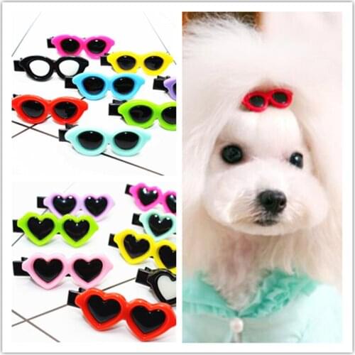 30Pcs Pet Lovely Heart Sunglasses Hairpins Dog Grooming Bow Pet Dogs Accessories For Yorkshire Teddy Hair Clips Hair Decor