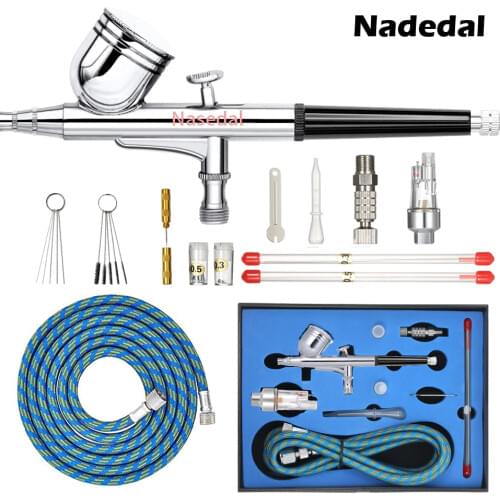 Nasedal Dual-action Airbrush Paint Spray Gun Makeup Air Brush Paint Set Face Tattoo Art DIY Tool 0.2mm/0.3mm/0.5mm 7cc