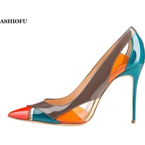 ASHIOFU New Style Handmade Ladies High Heel Pumps Patchwork Leather Party Prom Dress Shoes Evening Club Fashion Court Shoes